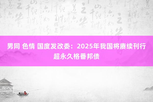 男同 色情 国度发改委：2025年我国将赓续刊行超永久格番邦债