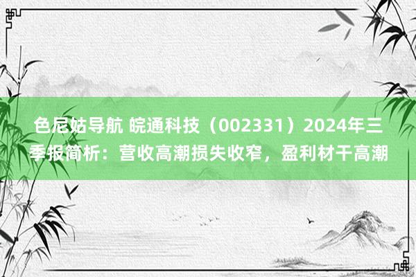 色尼姑导航 皖通科技（002331）2024年三季报简析：营收高潮损失收窄，盈利材干高潮