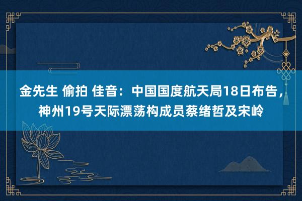 金先生 偷拍 佳音：中国国度航天局18日布告，神州19号天际漂荡构成员蔡绪哲及宋岭