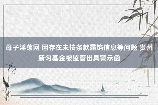 母子淫荡网 因存在未按条款露馅信息等问题 贵州新匀基金被监管出具警示函